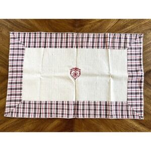 NEW French Embroidered Tapestry Table Runner Farmhouse Plaid 22" x 35.5"